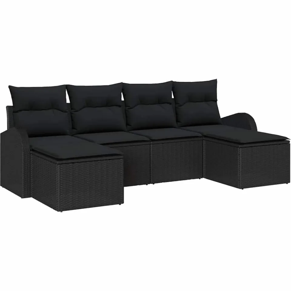 vidaXL Tuin Sofa Set 6 st Zwart [Synthetisch]: Poly Rattan