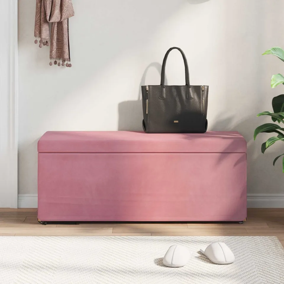 vidaXL Kruk Roze 101 x 41 x 40 cm Velvet en Gefabriceerd Hout, foto 3