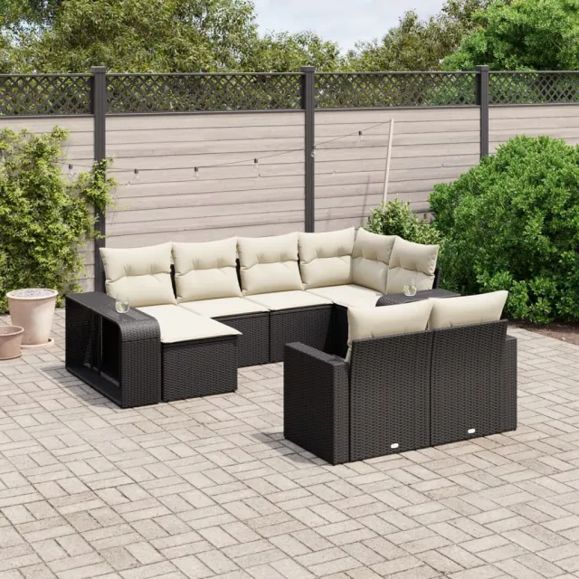 vidaXL 10-delige Loungeset met kussens poly rattan zwart, foto 2