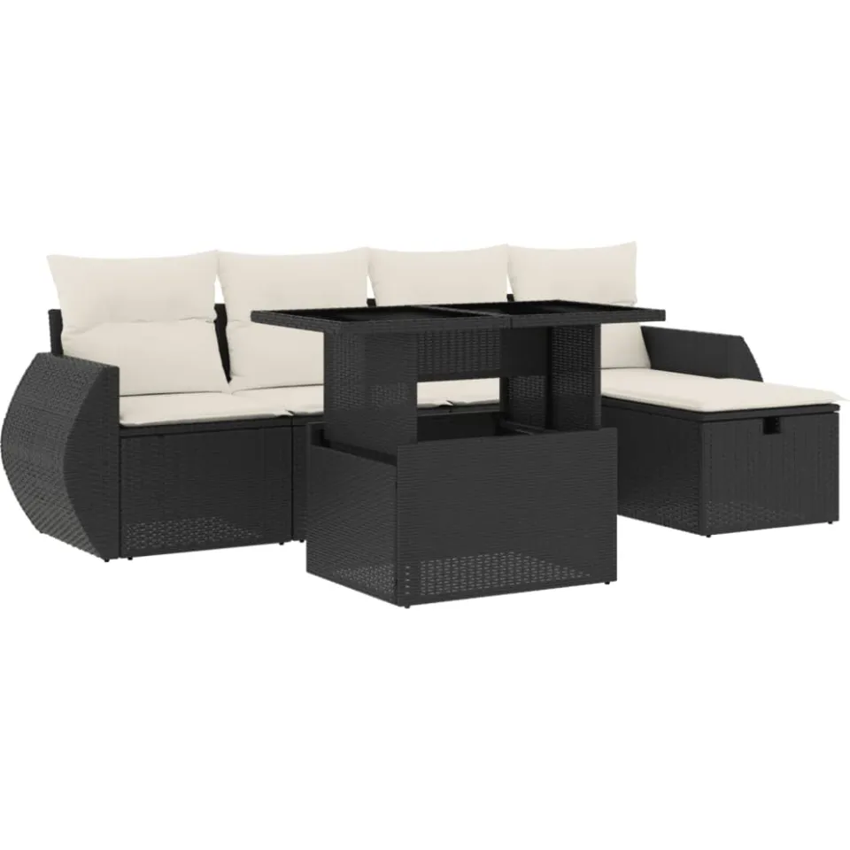 vidaXL 6-delige Loungeset met kussens poly rattan zwart, foto 3