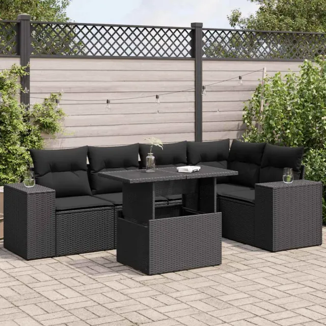 vidaXL 6-delige Loungeset met kussens poly rattan zwart, foto 2
