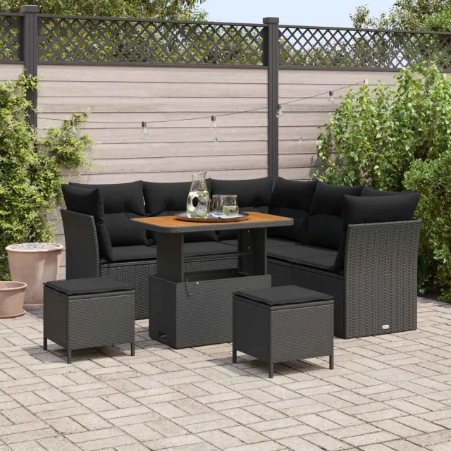 vidaXL Tuinbankenset 8 st Zwart poly rattan