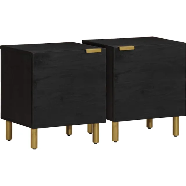 vidaXL Nachtkastje 2 st 40x33x46 cm massief mangohout zwart