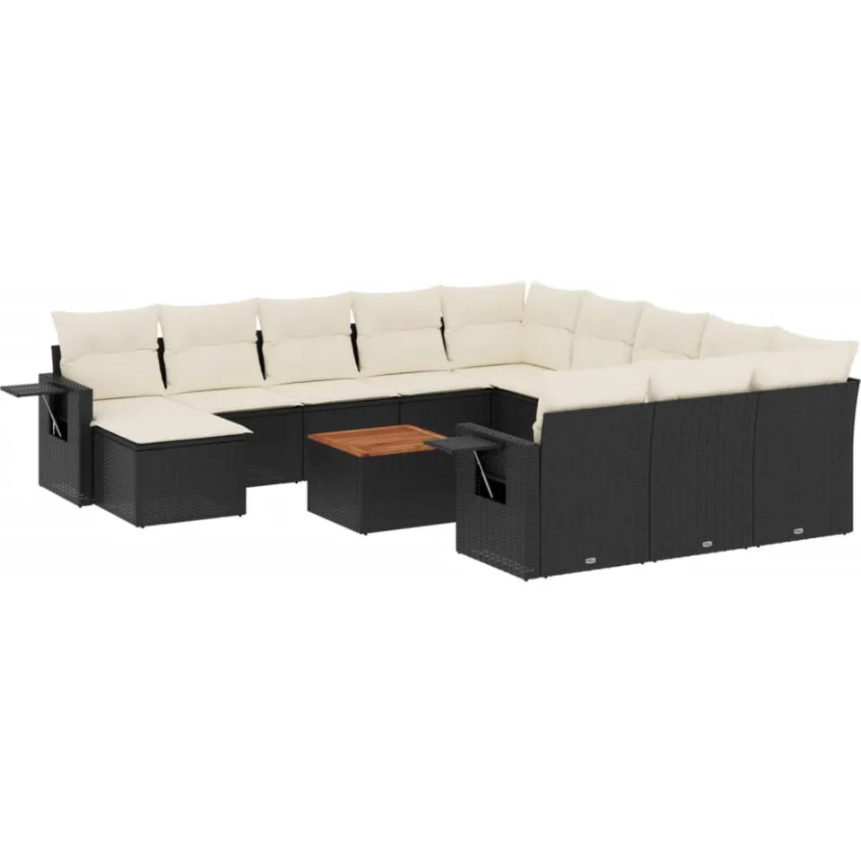 vidaXL 13-delige Loungeset met kussens poly rattan zwart, foto 3