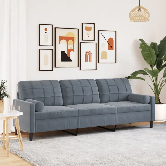 vidaXL 3-zitsbank met sierkussens 210 cm fluweel donkergrijs