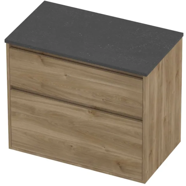 Proline Deck Badmeubelset Hardsteen Greeploos Asymmetrisch Kader 80x46x67 cm Blue Stone Cider Oak Eiken
