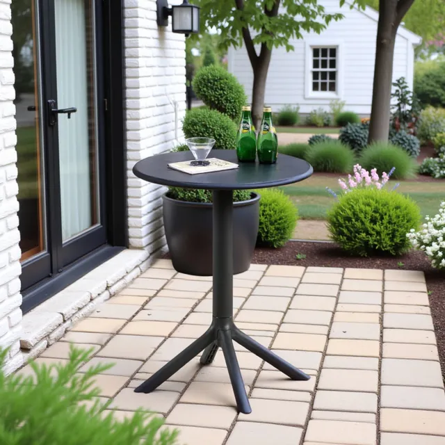 EGGREE Balkontafel - outdoor loungetafel - ronde balkontafel - kunststof tuinzijtafel - terrastafel - kleine tuintafel / outdoor bistrotafel — Stevig duurzaam en eenvoudig te reinigen zwart