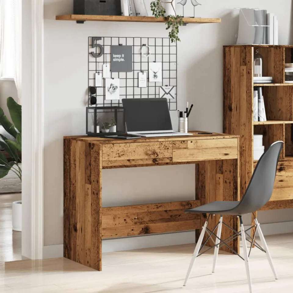 vidaXL Bureau 101x50x76,5 cm bewerkt hout oud houtkleurig bruin, foto 2