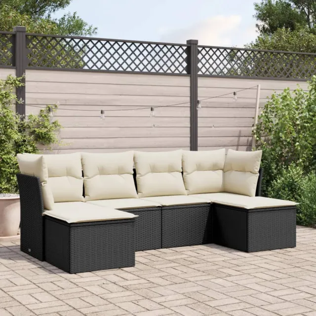 vidaXL 6-delige Loungeset met kussens poly rattan zwart, foto 2