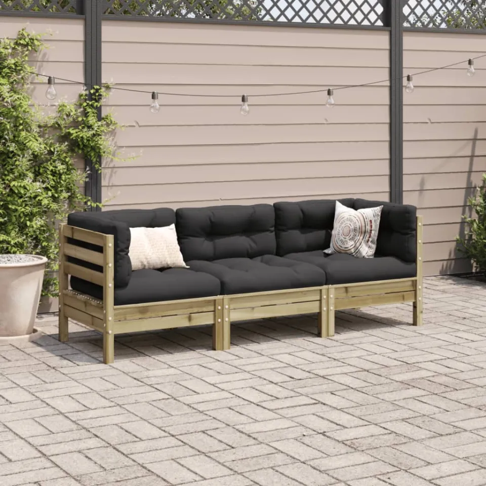 vidaXL 3-delige Loungeset met kussens geïmpregneerd grenenhout bruin, foto 2
