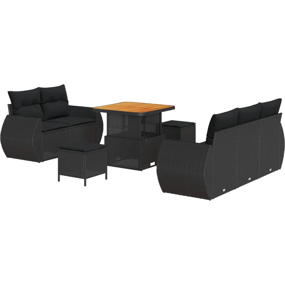 vidaXL Tuinbankenset 8 st Zwart poly rattan