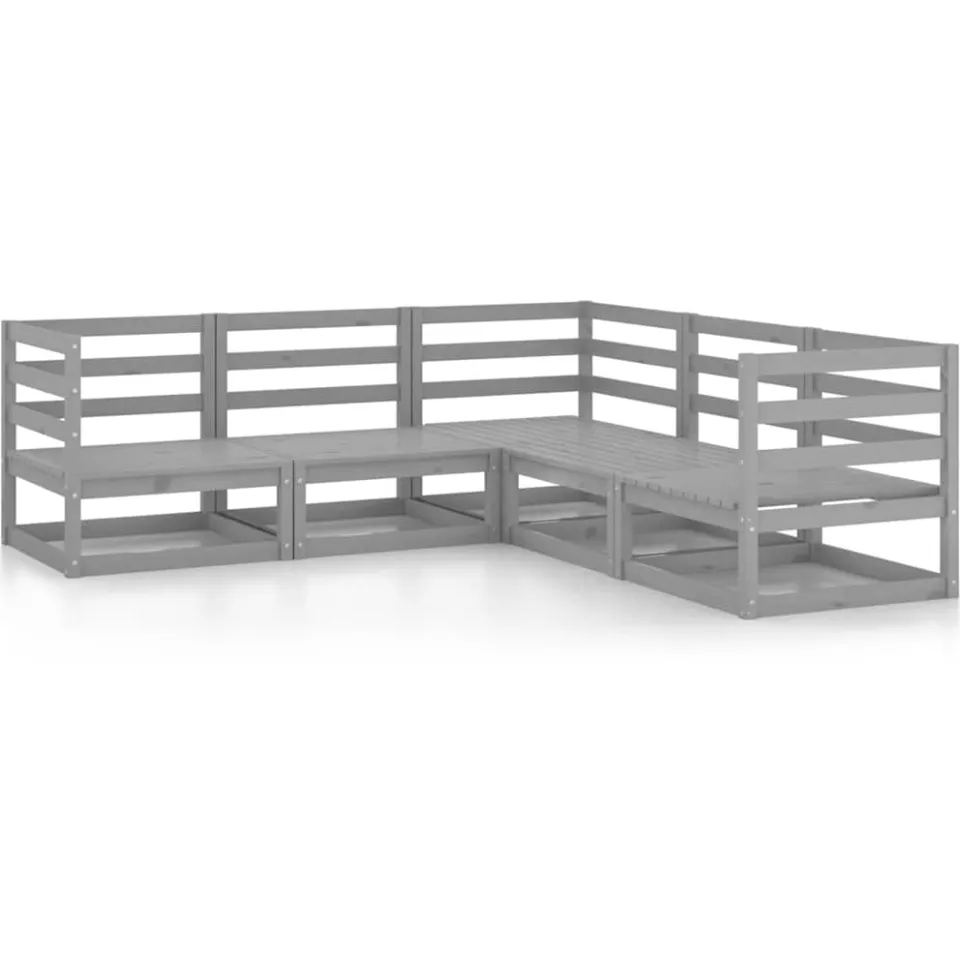 vidaXL 5-delige Loungeset massief grenenhout grijs, foto 3