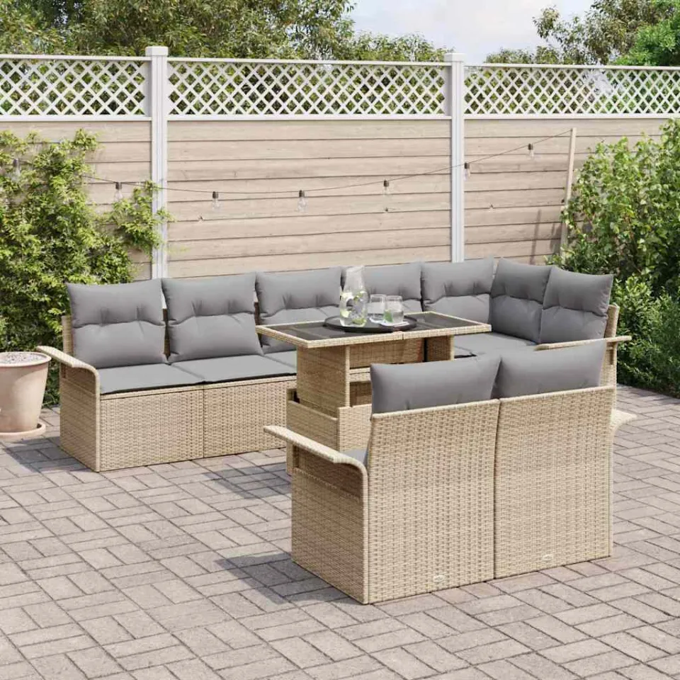 vidaXL Tuin Sofa Set 9 st Beige Poly riet, foto 3