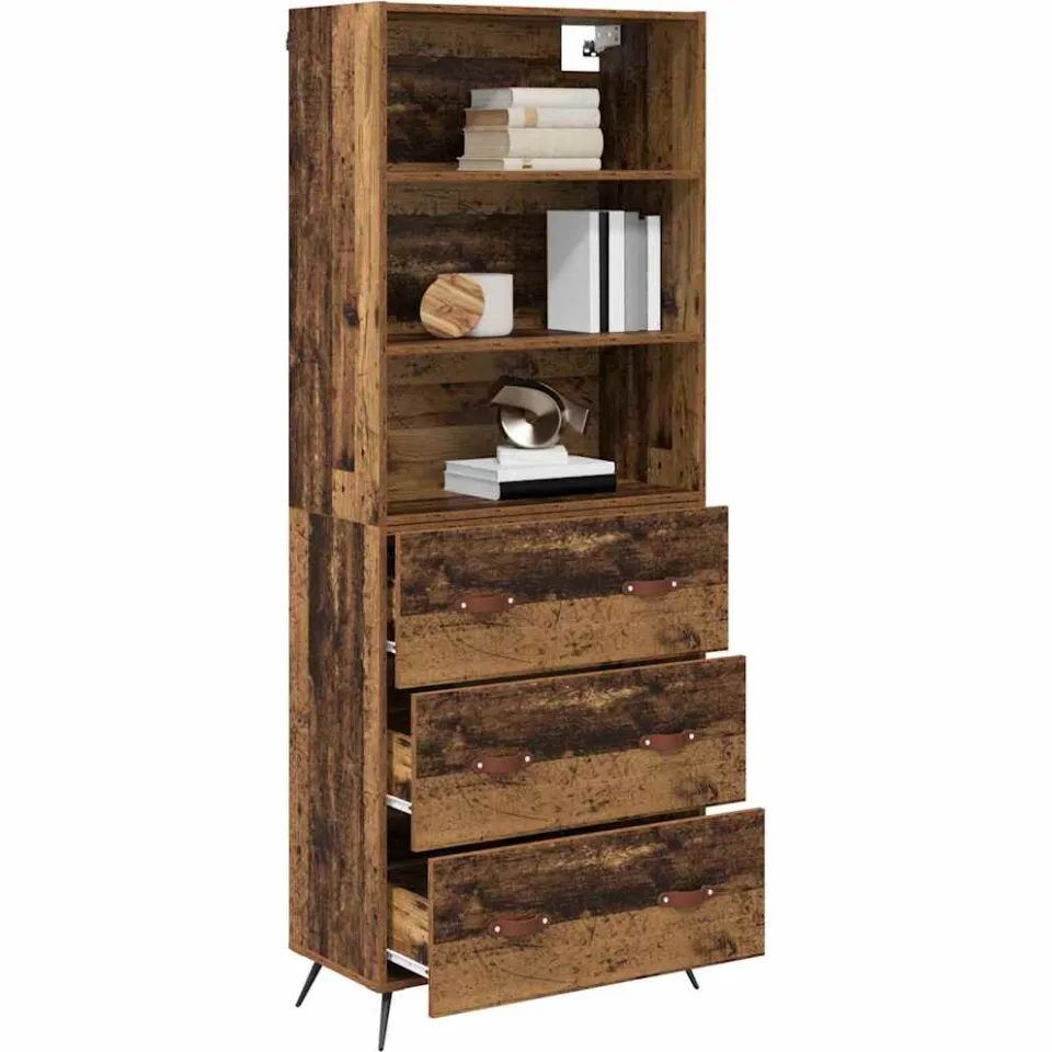 vidaXL Hoge kast Oud Hout 69,5 x 34 x 180 cm Bewerkt hout Bruin