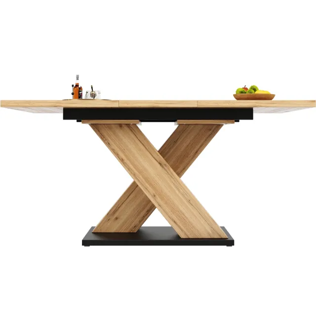 SONNENH Uitschuifbare eettafel met gekruiste voet - MDF - 119 tot158,5 cm - Natuurlijke houtlook Natuurlijke houtlook / Zwart