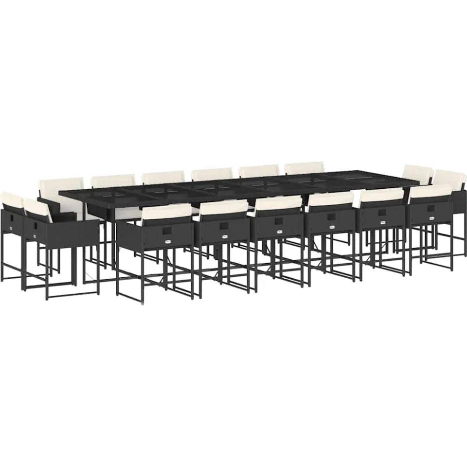 vidaXL 17-delige Tuinset met kussens poly rattan zwart, foto 3