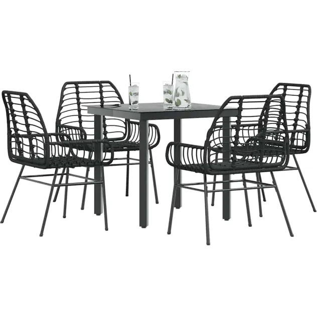 vidaXL 5-delige Tuinset poly rattan glas zwart