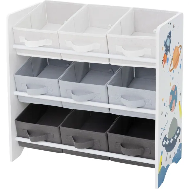 Joyz ruimte serie kinderplank houten speelgoedplank 62,5x29,5x60cm wit met 9 vliesstof opbergdozen kinderboekenplank met 3 planken ruime opbergplank voor speelgoed en kinderkamer multifunctionele plank voor kinderkamerorganisatie en speelgoedopslag