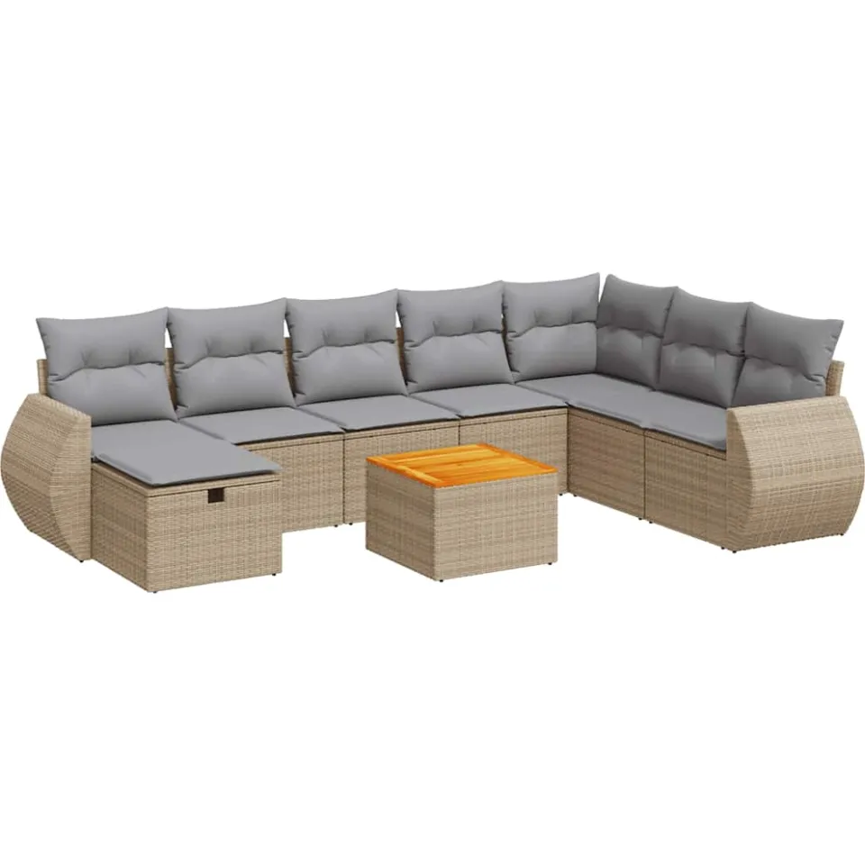 vidaXL 9-delige Loungeset met kussens poly rattan beige, foto 3