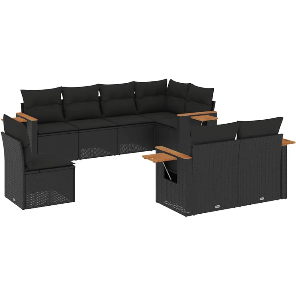 vidaXL 8-delige Loungeset met kussens poly rattan zwart, foto 3
