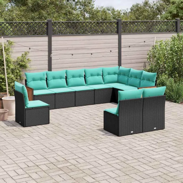 vidaXL 10-delige tuinbankset met kussens van zwart polyrotan, foto 2