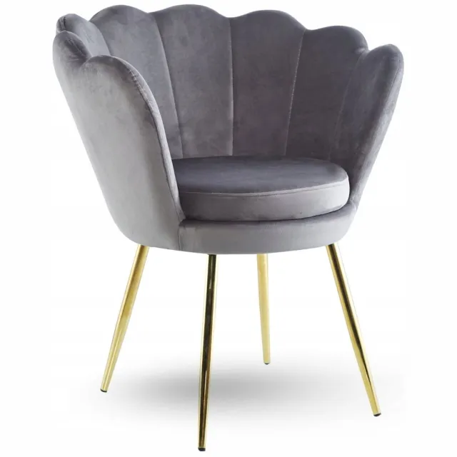 Furnitex Schelp - Fauteuil - Grijs fluweel - Goudkleurig metalen onderstel Grijs;Goud