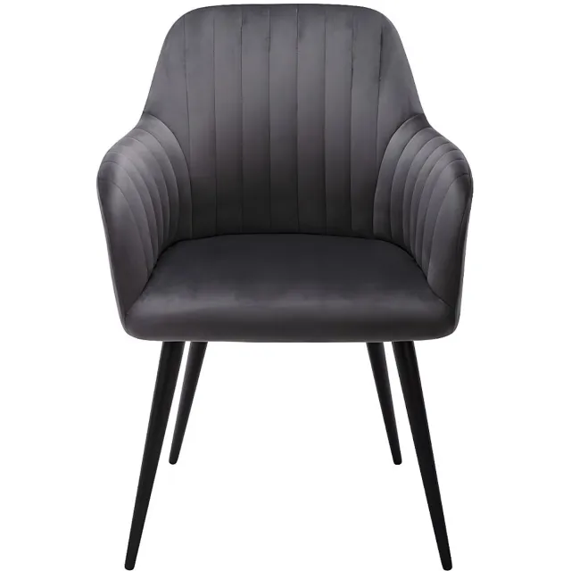 Vente-unique Set van 2 stoelen met armleuningen - Fluweel en zwart metaal - Grijs - ELEANA Antracietgrijs