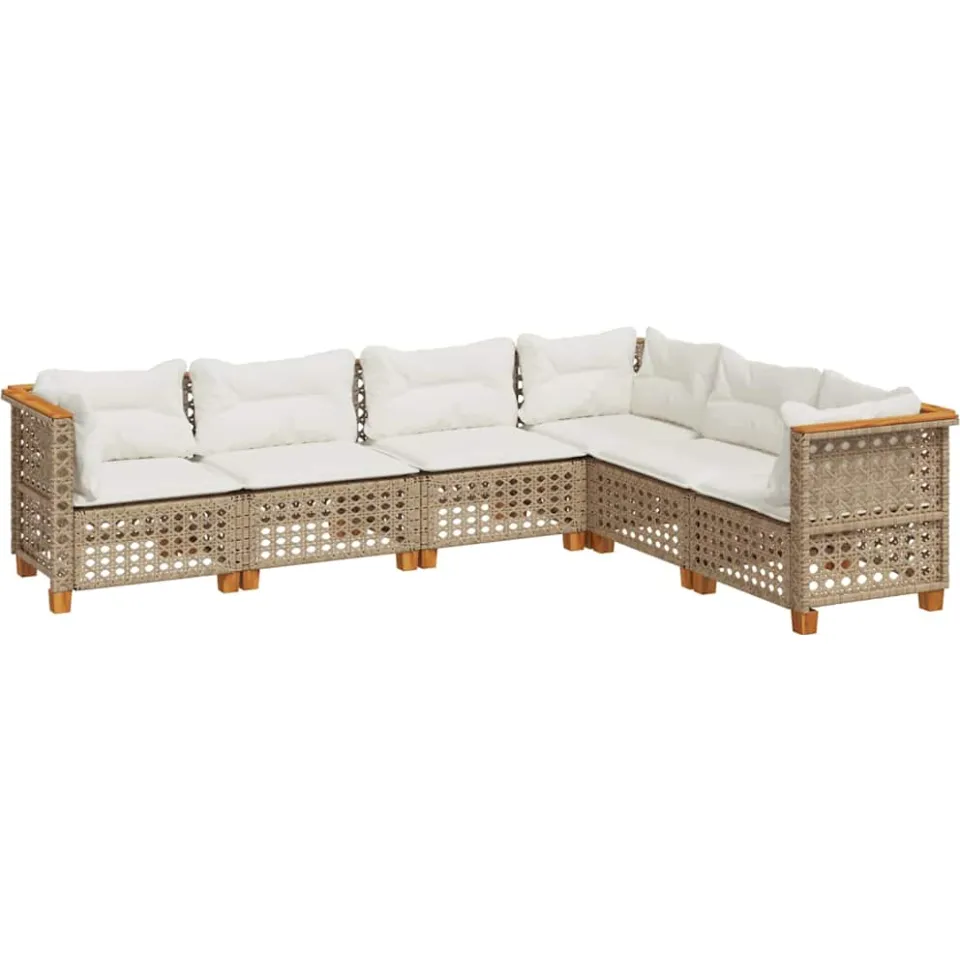 vidaXL 6-delige Loungeset met kussens poly rattan beige