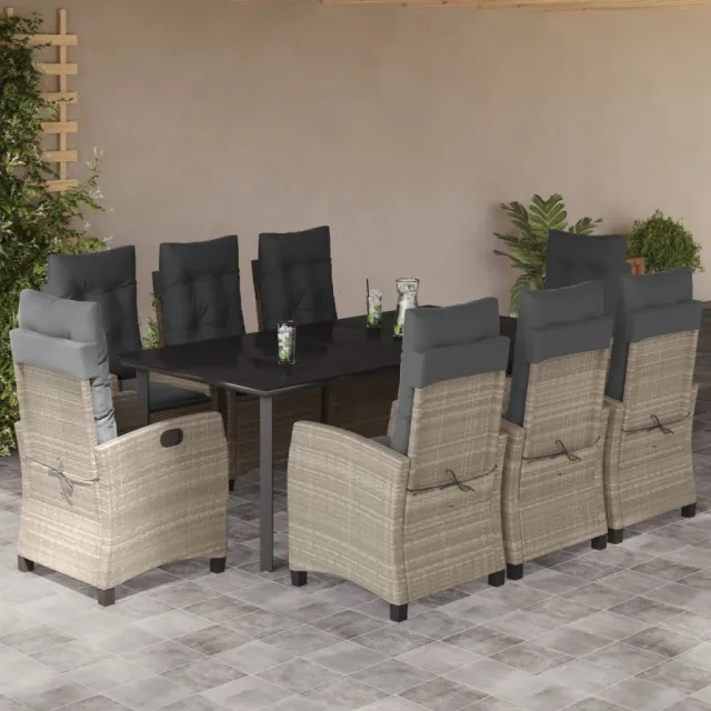 vidaXL 9-delige Tuinset met kussens poly rattan lichtgrijs grijs, foto 2