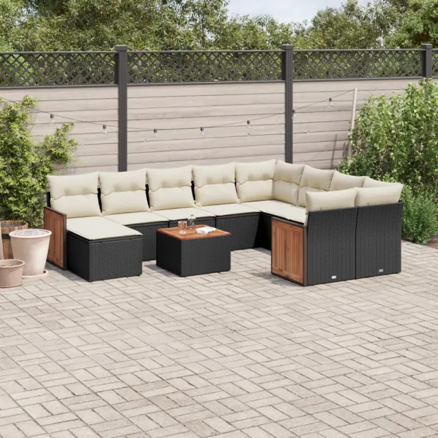 vidaXL 11-delige Loungeset met kussens poly rattan zwart, foto 2