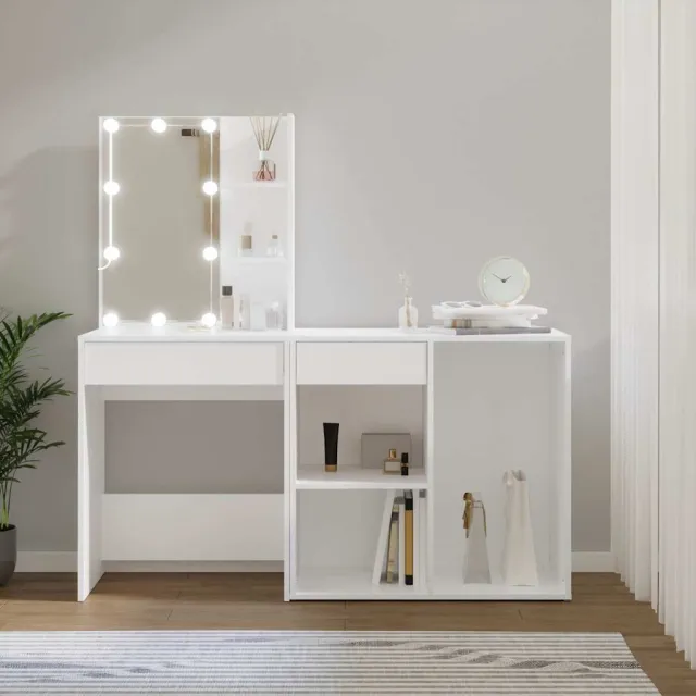 vidaXL Kaptafel met kastje en LED's bewerkt hout wit, foto 2