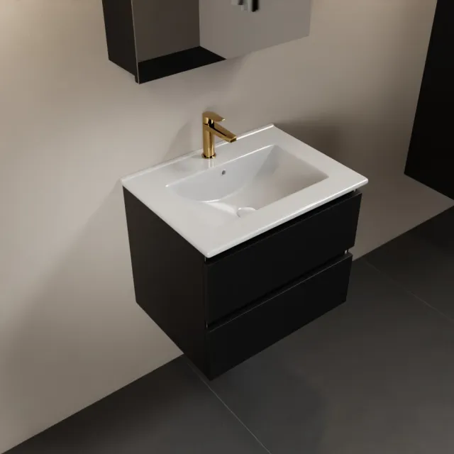 Mondiaz AIVY 60cm badmeubel Urban, wastafel glanzend wit keramiek midden 1 kraangat met spiegelkast (M60100 - AI-M60URMI - AI-C60URMI)