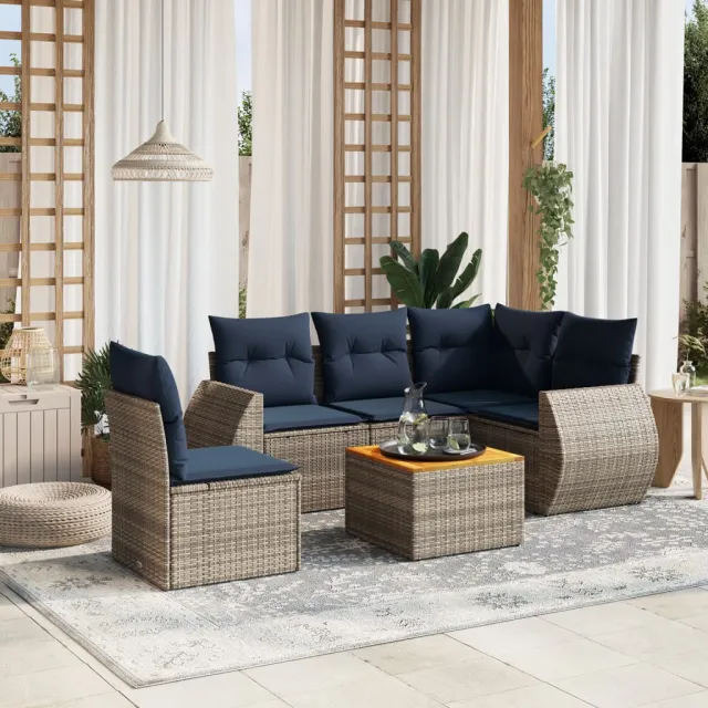 vidaXL 6-delige tuinbankset met kussens, grijs polyrotan, foto 2
