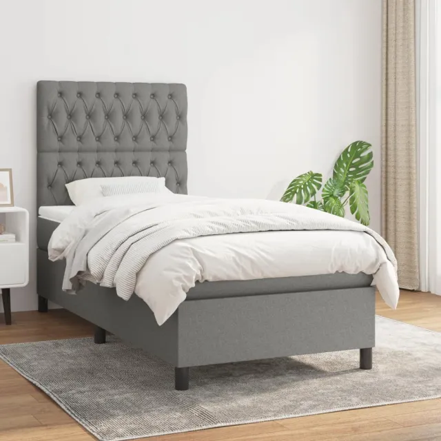 vidaXL Boxspring met matras stof donkergrijs 100x200 cm grijs