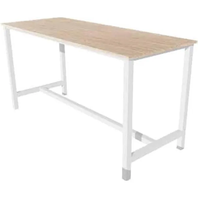 Schaffenburg Domino Basic statafel, 160 x 80 cm., vaste hoogte 110 cm., uitgevoerd met versterkt H-onderstel met 50/50 mm. vierkante buispoten met steldoppen, onderstel staal aluminium RAL 9006, blad 25 mm. melamine robson eiken Aluminium (RAL9006)/Robson Eiken