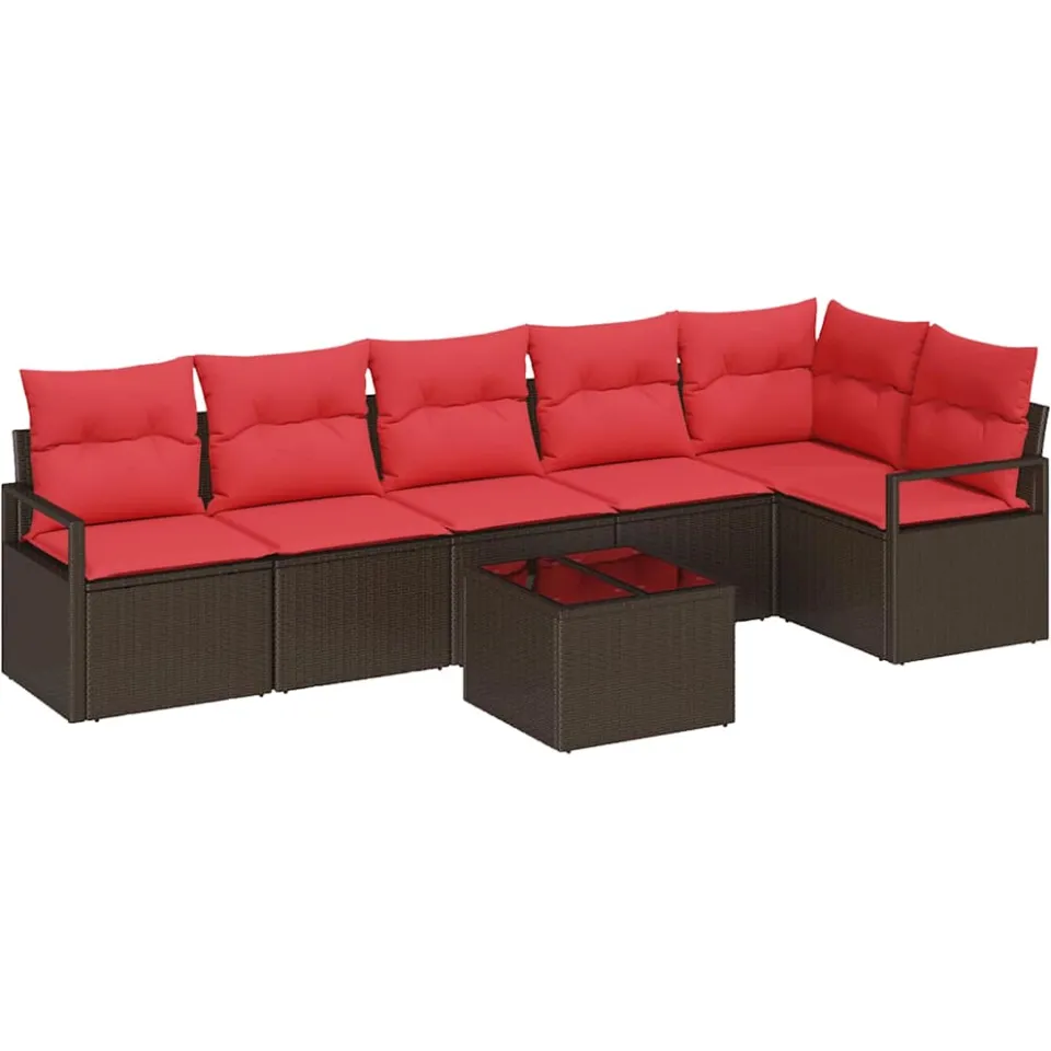 vidaXL Tuinbankenset 7 st Bruin en Rood poly rattan