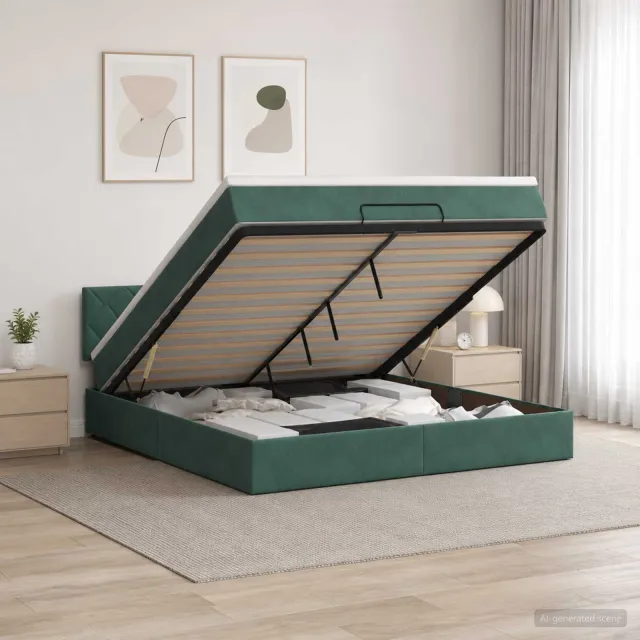 vidaXL Ottoman bed met matras Donkergroen 180 x 200 cm Fluweel