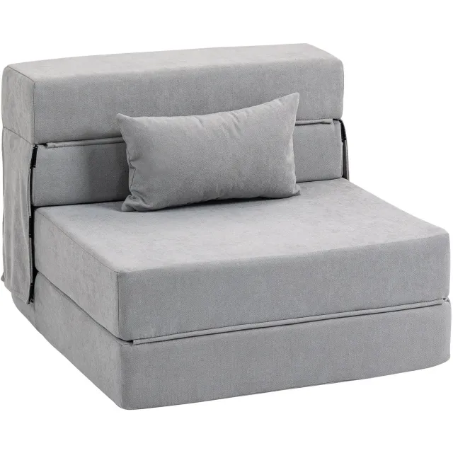 Homona Slaapfauteuil - Inklapbaar - Inclusief kussen - 210 x 80 x 15 cm - Lichtgrijs