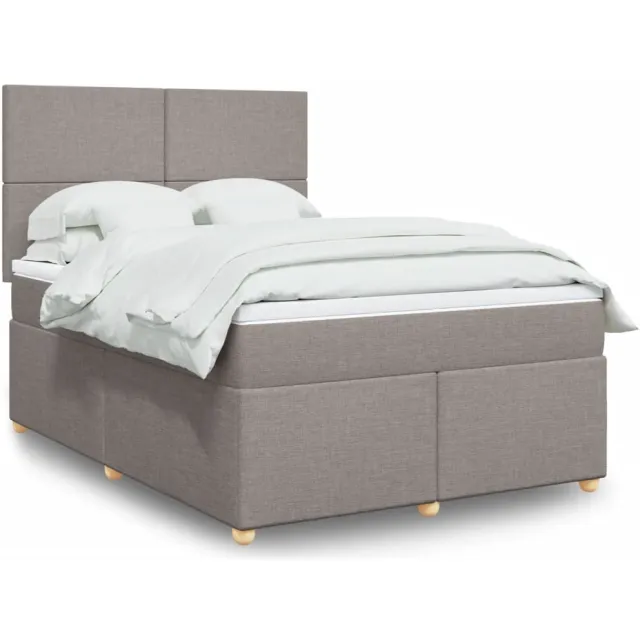 vidaXL Boxspring met matras stof taupe 140x190 cm