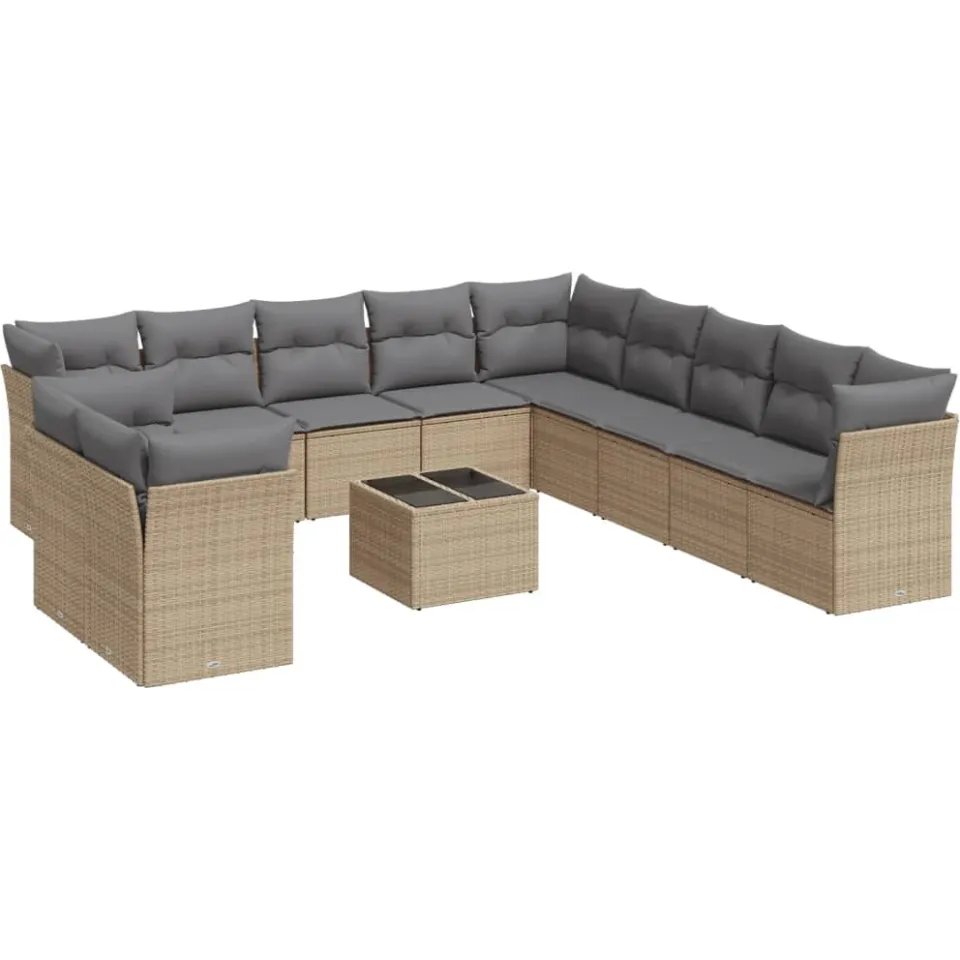 vidaXL 12-delige Loungeset met kussens poly rattan beige, foto 3