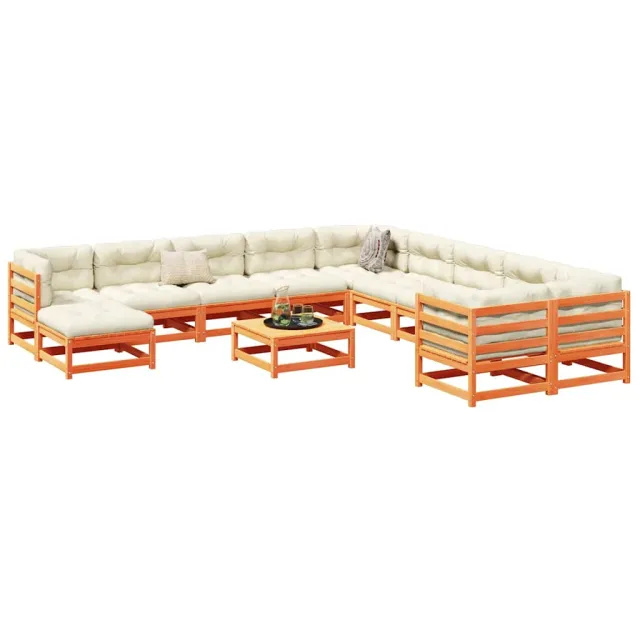 vidaXL 12-delige Loungeset massief grenenhout wasbruin