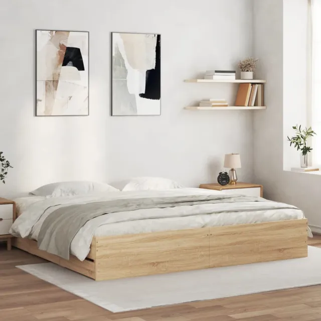 vidaXL Bedframe met lades bewerkt hout sonoma eikenkleurig 200x200 cm