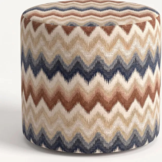 Mörgenn Poef Zigzag Terra Blue - Ronde Poef en Voetenbank - Chevron Geweven - 50x50x50 cm Zizag Terra Blue