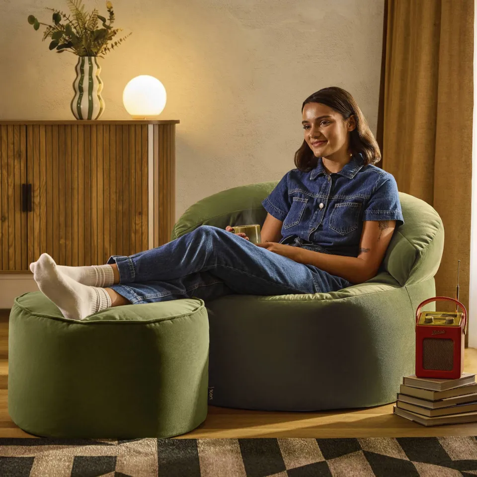 icon - Orb Zitzak Fauteuil met Poef - Fluweel - Terracotta, foto 3