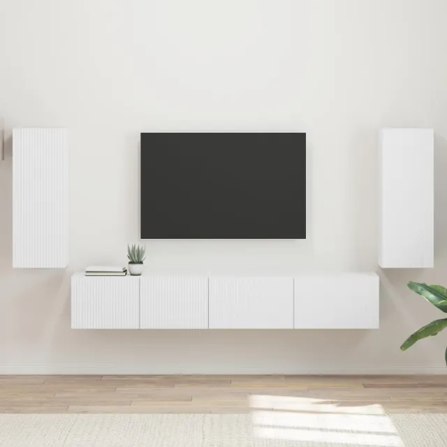vidaXL Tv-meubelset 4 st Wit Bewerkt hout