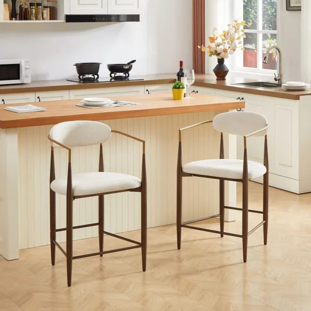 REDOM Barkrukken Set Van 2 - Met Armleuningen - Landelijke Stijl - Keukeneiland - Stof - Beige