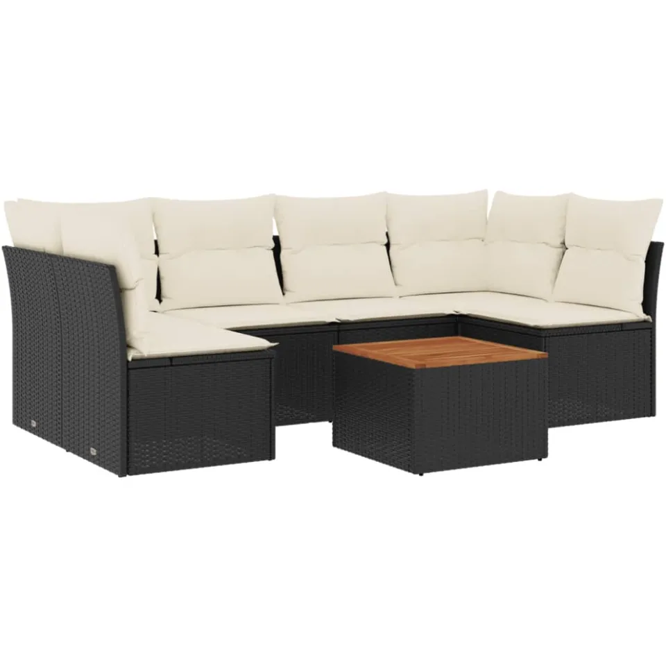 vidaXL 7-delige Loungeset met kussens poly rattan zwart
