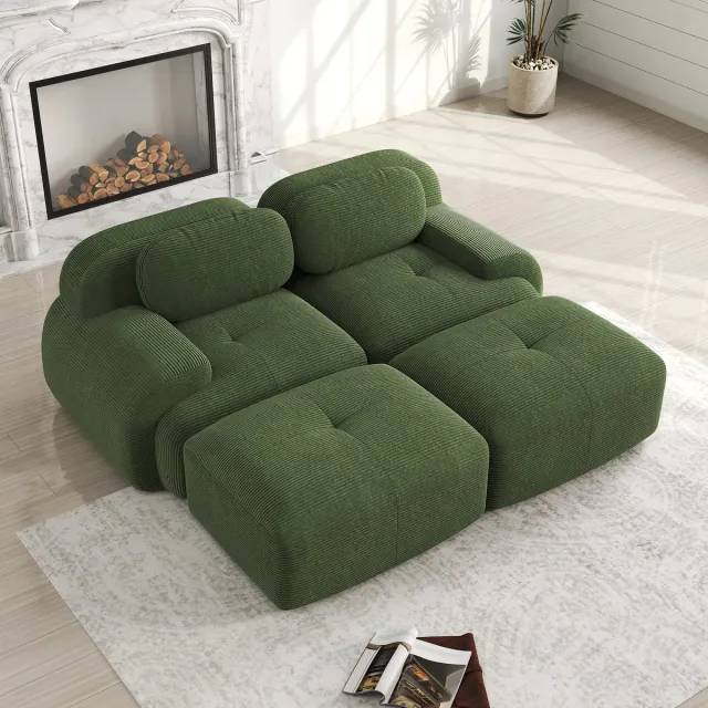 FloraGrace Hoekbank 2-Zits Modulair Met Chaise Longue - Ergonomische Armleuningen - Antislip Onderzijde - Corduroy - Groen