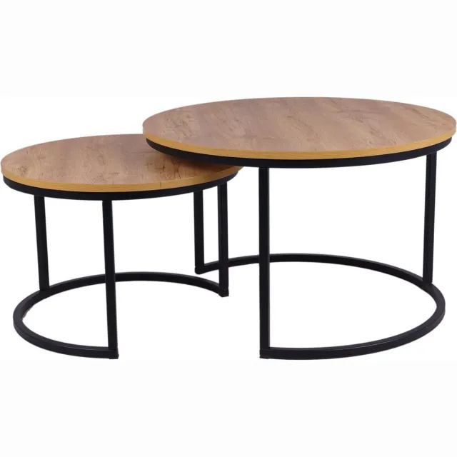 MaximaVida ronde salontafel set Kiev XL 75 cm - rustiek eikenhout fineer