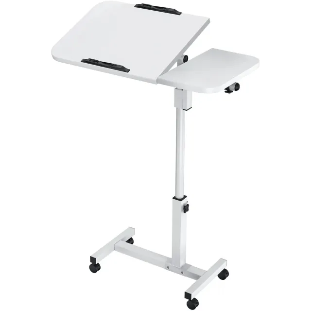 PRIMO HOME Prime Home Laptoptafel - Computertafel - Desktoptafel - Laptoptafelblad - Verstelbaar èn verplaatsbaar - Rollend - Anti-botsing - Hoek - 40 x 40 x 60-95cm - Wit